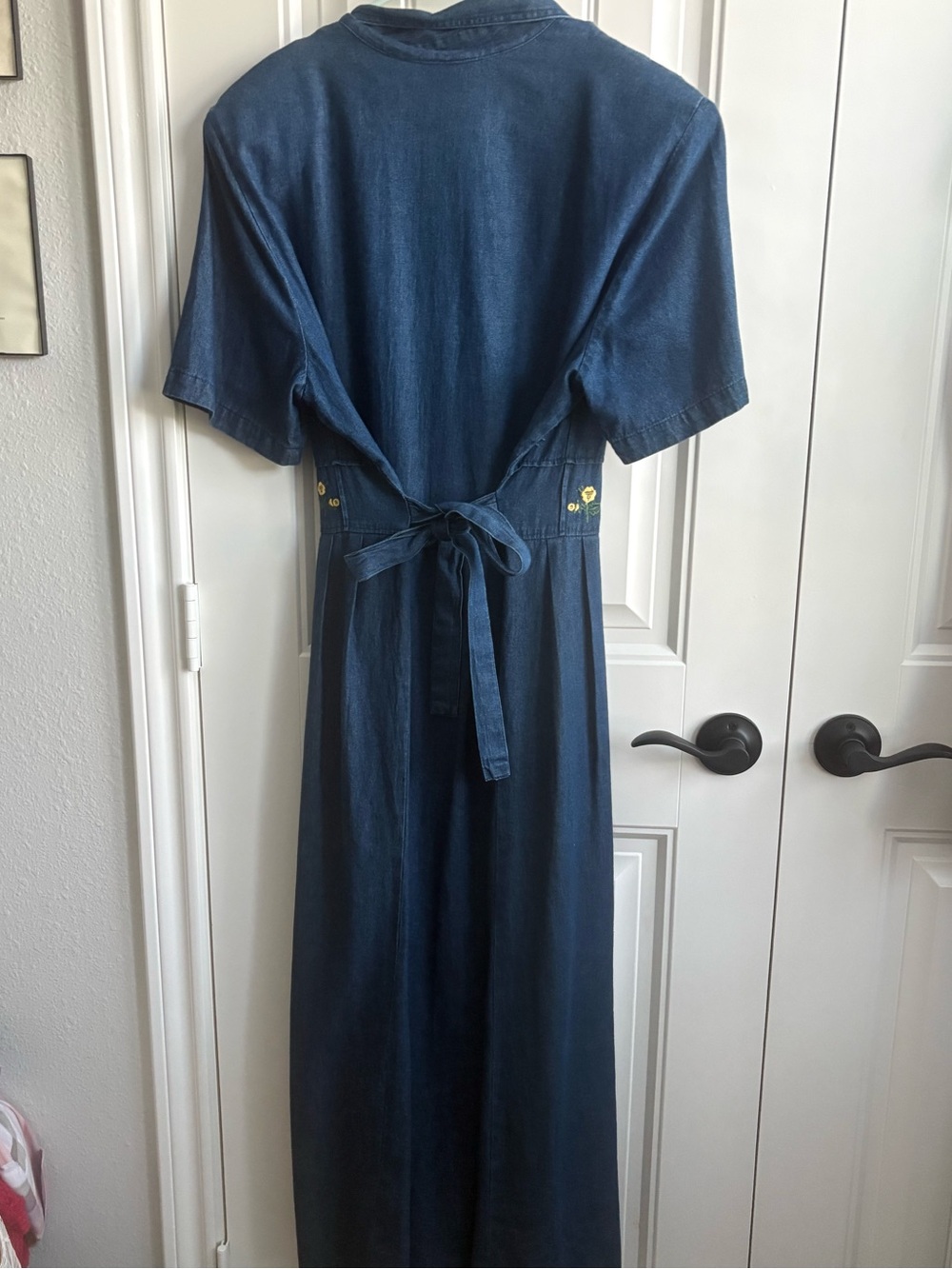 Vintage Sarin Embroidered Button-Front Denim Midi Dress - Blue - Picture 3 of 5